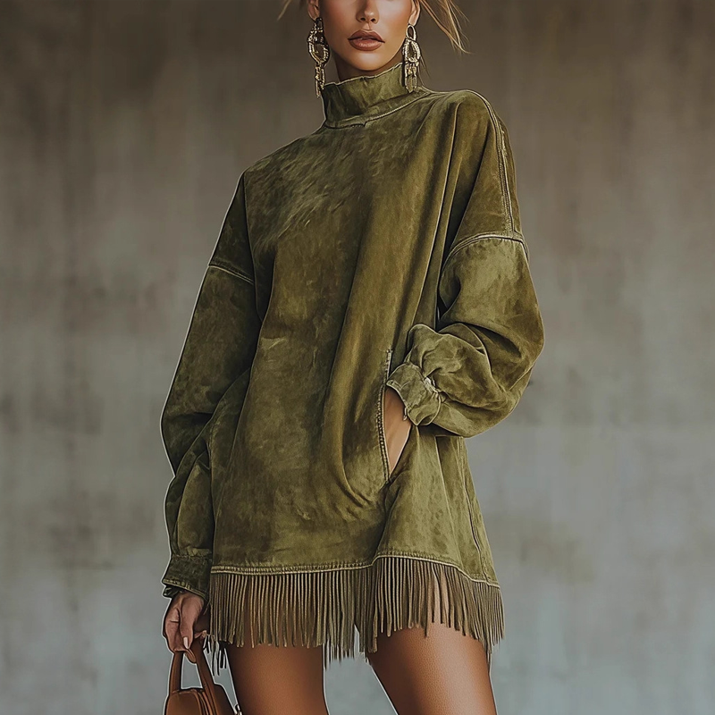 🍂Höstens exklusiva erbjudande|Dam Långärmad Fransklänning – Oversized Höstklänning med Mjuk Komfort och Elegant Stil