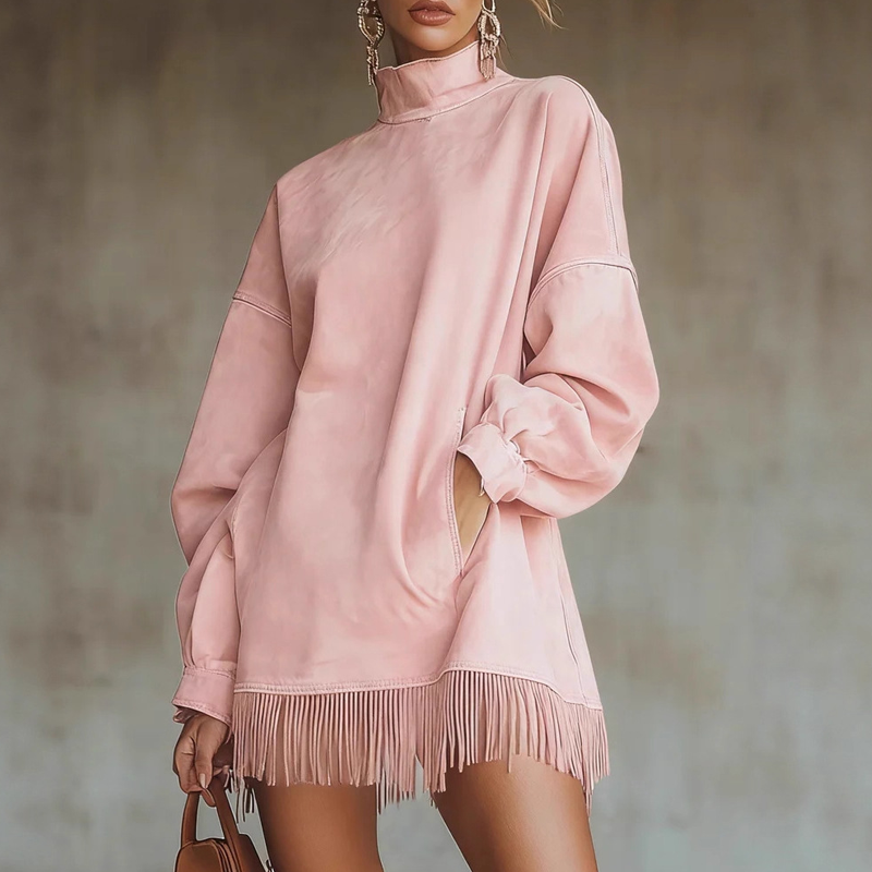 🍂Höstens exklusiva erbjudande|Dam Långärmad Fransklänning – Oversized Höstklänning med Mjuk Komfort och Elegant Stil