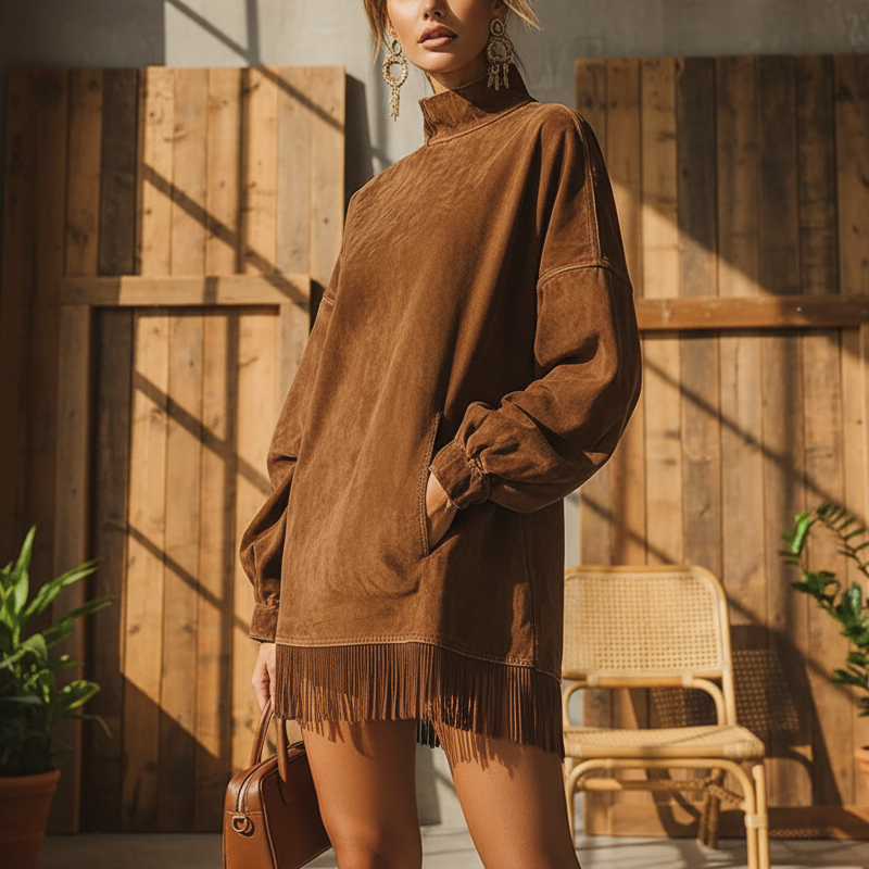 🍂Höstens exklusiva erbjudande|Dam Långärmad Fransklänning – Oversized Höstklänning med Mjuk Komfort och Elegant Stil
