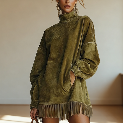 🍂Höstens exklusiva erbjudande|Dam Långärmad Fransklänning – Oversized Höstklänning med Mjuk Komfort och Elegant Stil