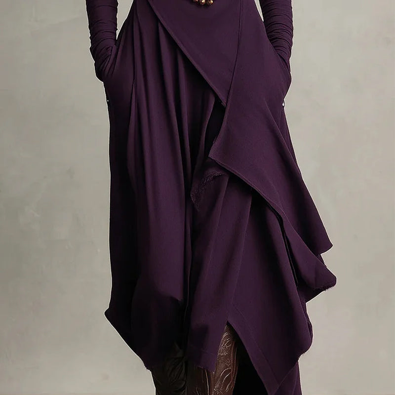 【📍Utsökt kollektion📍】Elegant asymmetrisk draperad maxiklänning med hög hals och midja för kvinnor