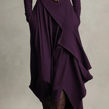【📍Utsökt kollektion📍】Elegant asymmetrisk draperad maxiklänning med hög hals och midja för kvinnor