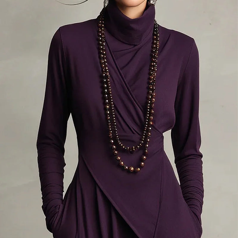 【📍Utsökt kollektion📍】Elegant asymmetrisk draperad maxiklänning med hög hals och midja för kvinnor