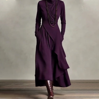【📍Utsökt kollektion📍】Elegant asymmetrisk draperad maxiklänning med hög hals och midja för kvinnor