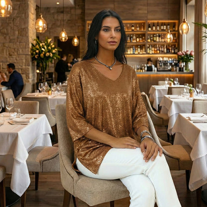 Glitter-top med V-ringning för damer