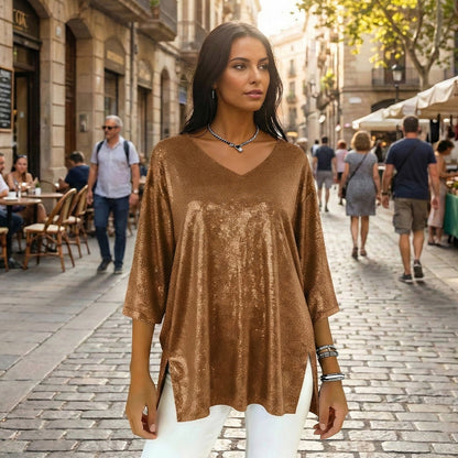 Glitter-top med V-ringning för damer