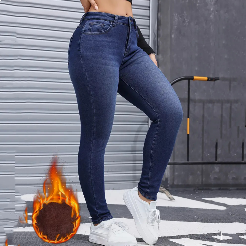 Högstretchiga, plädfodrade skinny jeans för damer