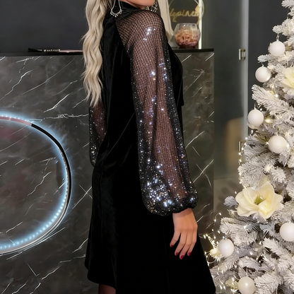 ⏳Begränsad tid 50 % Rabatt⏰Damklänning med Glitter och Fluga vid Halsen✨👗