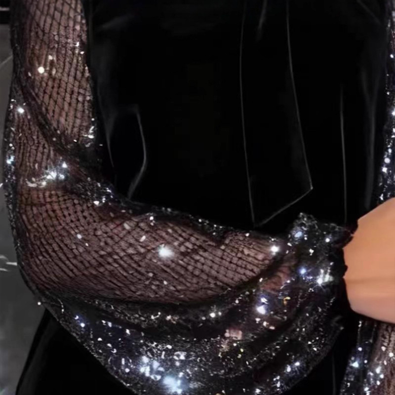 ⏳Begränsad tid 50 % Rabatt⏰Damklänning med Glitter och Fluga vid Halsen✨👗