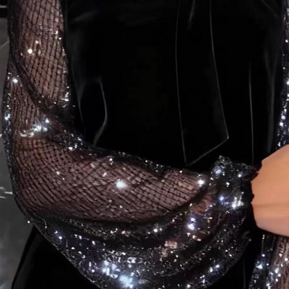 ⏳Begränsad tid 50 % Rabatt⏰Damklänning med Glitter och Fluga vid Halsen✨👗