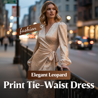 Women's Elegant Leopard Print Tie-Waist Dress