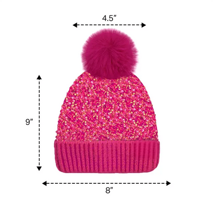 ⏳Begränsad tid 50 % Rabatt⏰Vintermössa med tofs och glittrande paljetter👒