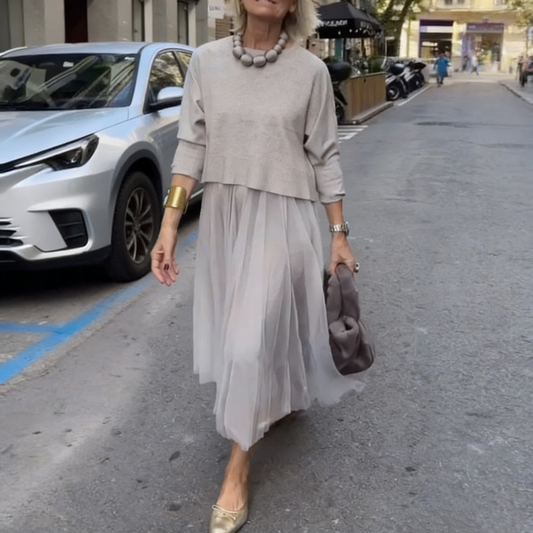 👗 Långärmad topp och ärmlös klänning för kvinnor, 2-delat set – För den perfekta, eleganta looken varje dag! ✨