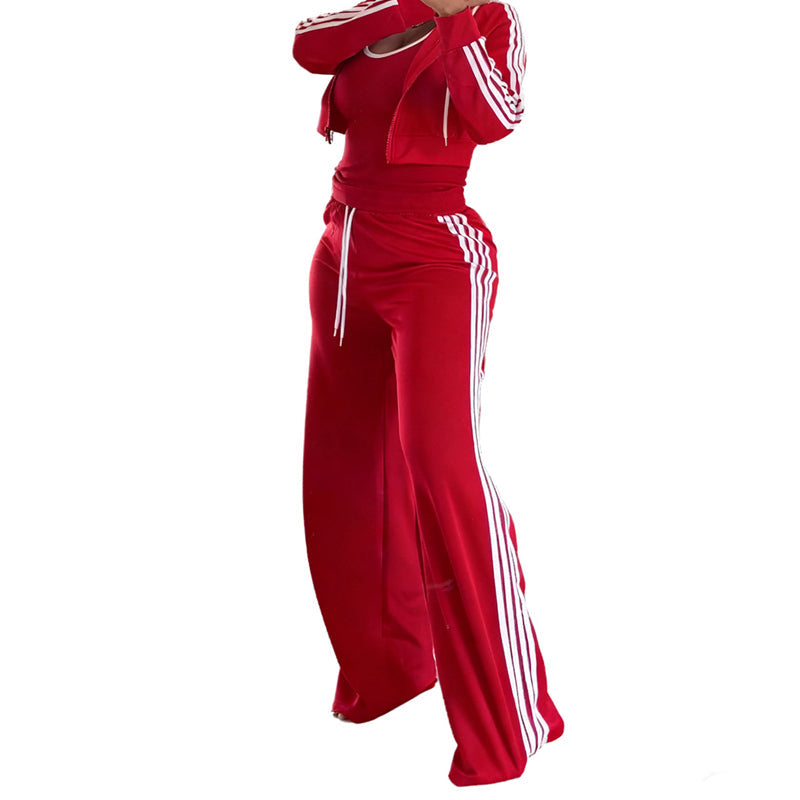 Striped Zip-Up Tracksuit & Wide-Leg Pants 2-Piece Set – Den perfekta avslappnade men stiliga looken! 👗✨