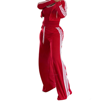 Striped Zip-Up Tracksuit & Wide-Leg Pants 2-Piece Set – Den perfekta avslappnade men stiliga looken! 👗✨