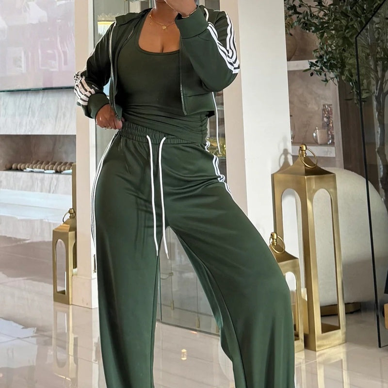 Striped Zip-Up Tracksuit & Wide-Leg Pants 2-Piece Set – Den perfekta avslappnade men stiliga looken! 👗✨