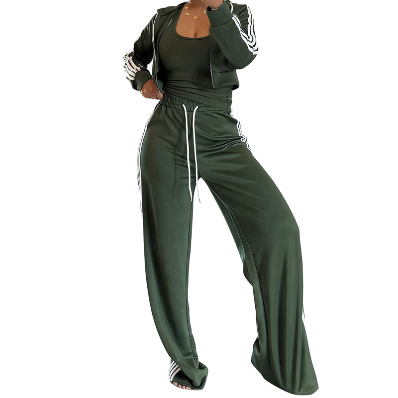 Striped Zip-Up Tracksuit & Wide-Leg Pants 2-Piece Set – Den perfekta avslappnade men stiliga looken! 👗✨
