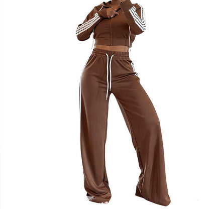 Striped Zip-Up Tracksuit & Wide-Leg Pants 2-Piece Set – Den perfekta avslappnade men stiliga looken! 👗✨