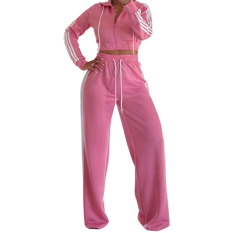Striped Zip-Up Tracksuit & Wide-Leg Pants 2-Piece Set – Den perfekta avslappnade men stiliga looken! 👗✨