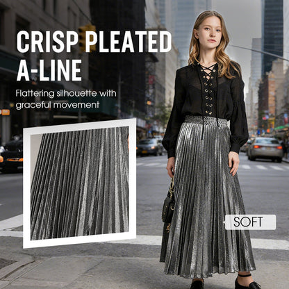 Vackra metalliska plisserade midikjolar för kvinnor