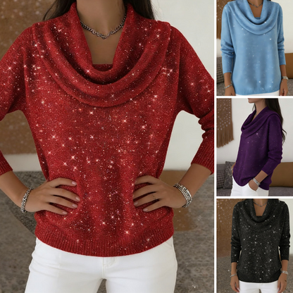 Sparkle Cowl Neck långärmad topp