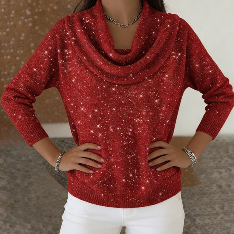 Sparkle Cowl Neck långärmad topp