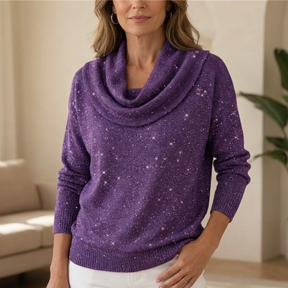 Sparkle Cowl Neck långärmad topp