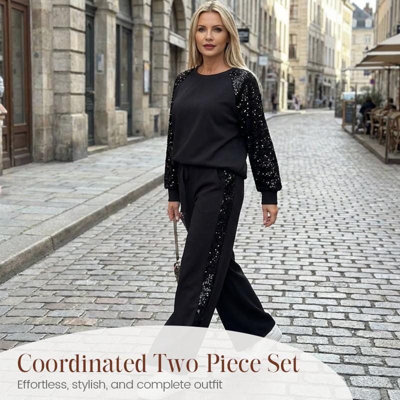 Ny kollektion🛍️✨Damset med paljettklädd tröja och byxor