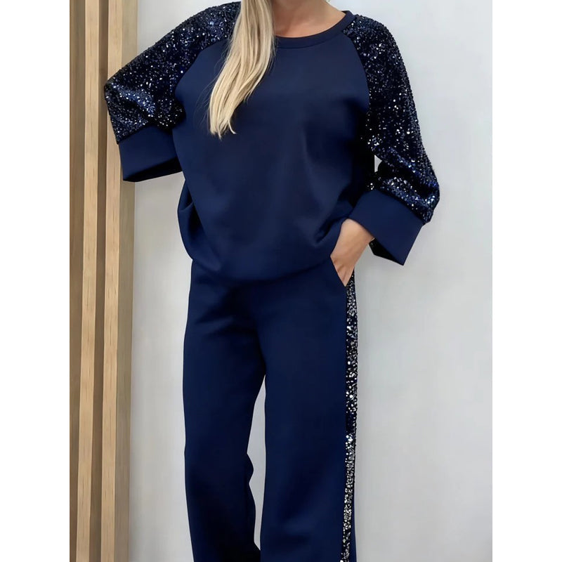 Ny kollektion🛍️✨Damset med paljettklädd tröja och byxor