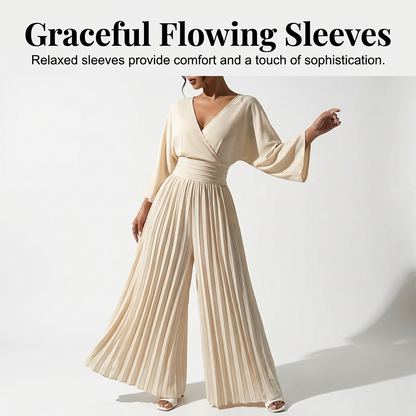 Elegant jumpsuit med V-ringning och plisserade vida ben ✨Släpp loss din charm utan ansträngning