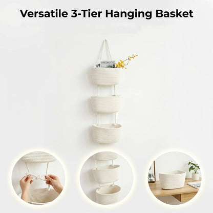 🧺 50% RABATT NU! 🌿 3-Nivå Vägg-Hängande Förvaring – Boho Rep & Utrymmesbesparare – Organisera med Stil 🏡