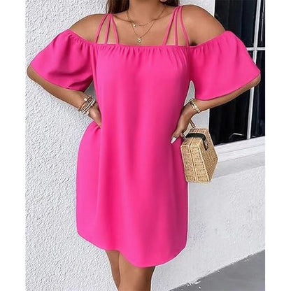 🔥HETA ERBJUDANDE - 50% RABATT!👗 Dam elegant enfärgad miniklänning