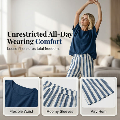 👚👖 Avslappnat tvådelat set med randiga vida ben