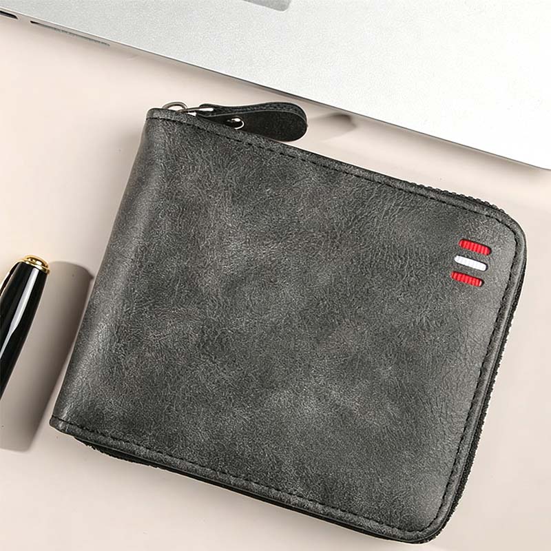 ⏳Begränsad tid – 50% rabatt⏰Herr PU-Läder Blixtlås Bifold Plånbok