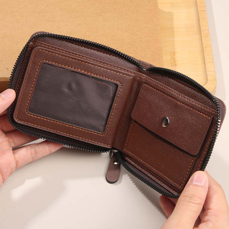 ⏳Begränsad tid – 50% rabatt⏰Herr PU-Läder Blixtlås Bifold Plånbok