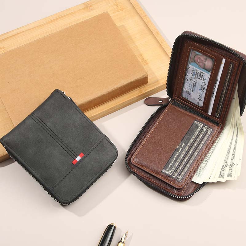 ⏳Begränsad tid – 50% rabatt⏰Herr PU-Läder Blixtlås Bifold Plånbok