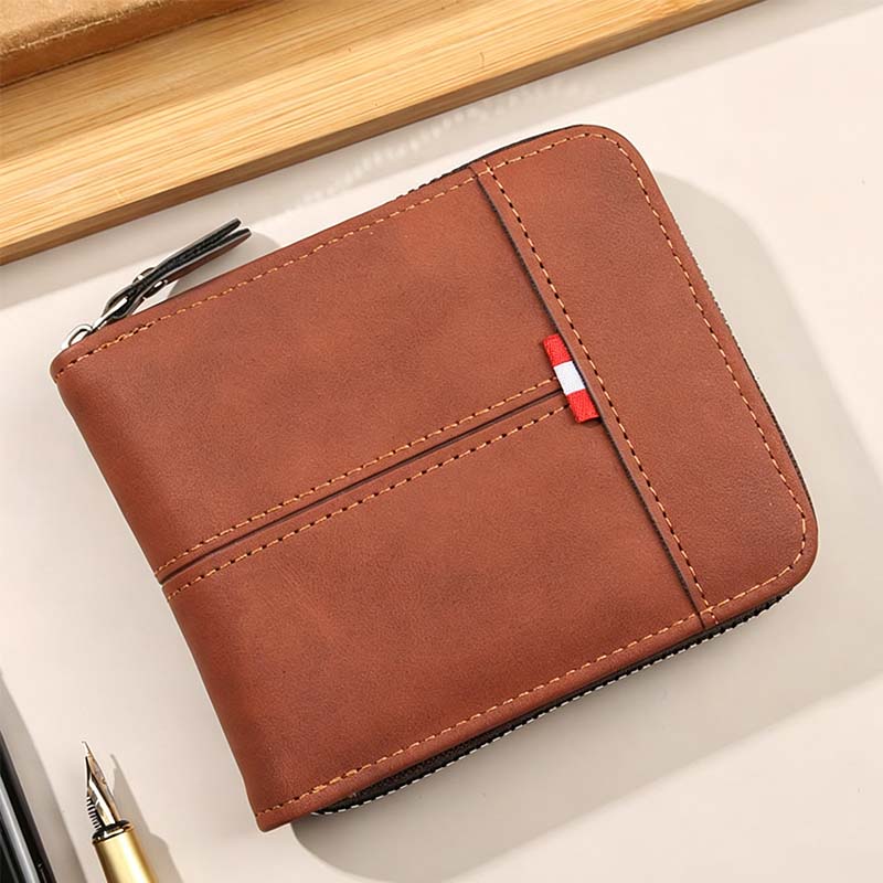 ⏳Begränsad tid – 50% rabatt⏰Herr PU-Läder Blixtlås Bifold Plånbok