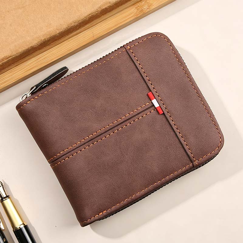 ⏳Begränsad tid – 50% rabatt⏰Herr PU-Läder Blixtlås Bifold Plånbok