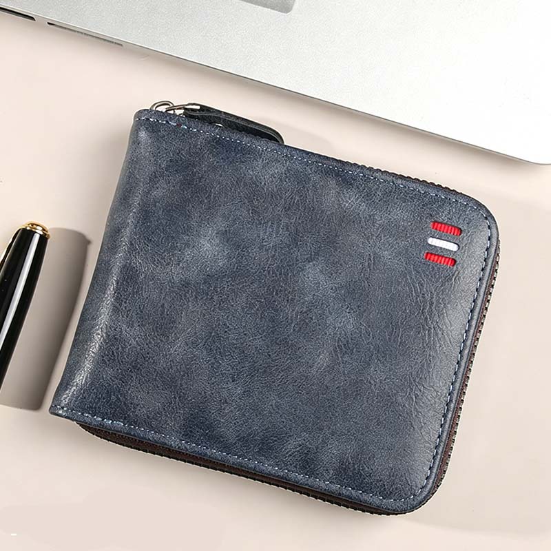 ⏳Begränsad tid – 50% rabatt⏰Herr PU-Läder Blixtlås Bifold Plånbok