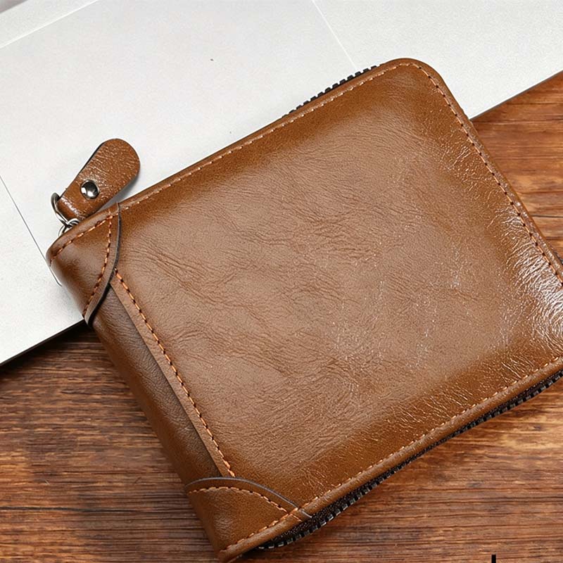 ⏳Begränsad tid – 50% rabatt⏰Herr PU-Läder Blixtlås Bifold Plånbok