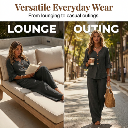 👗🌸 Avslappnat loungeset med volangärmar och vida ben
