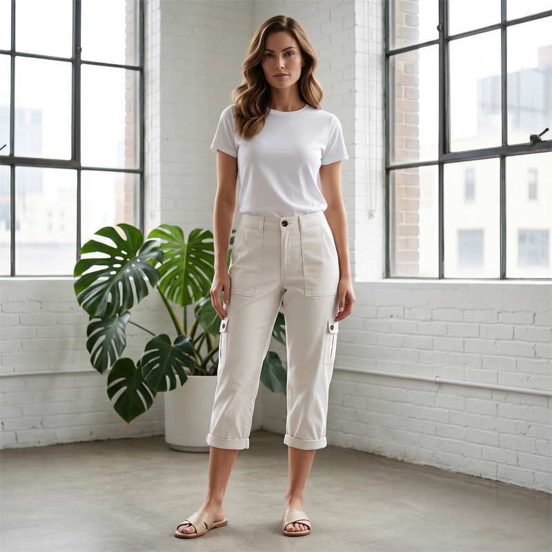 👖 Casual cargobyxor i capri-längd för dam – praktiska fickor, bekväm passform, mångsidig stil 🌟