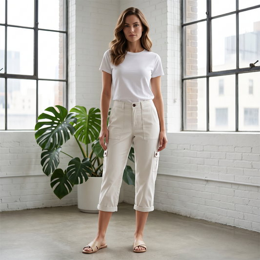👖 Casual cargobyxor i capri-längd för dam – praktiska fickor, bekväm passform, mångsidig stil 🌟