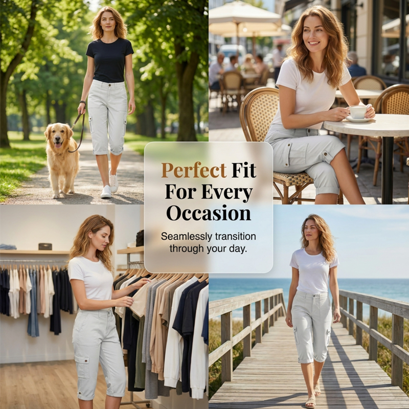 👖 Casual cargobyxor i capri-längd för dam – praktiska fickor, bekväm passform, mångsidig stil 🌟