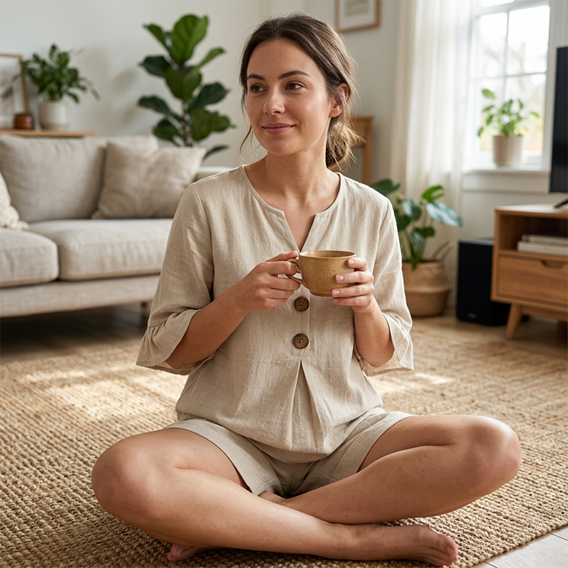 👚👖 V-ringat set med volangärmar och fickor