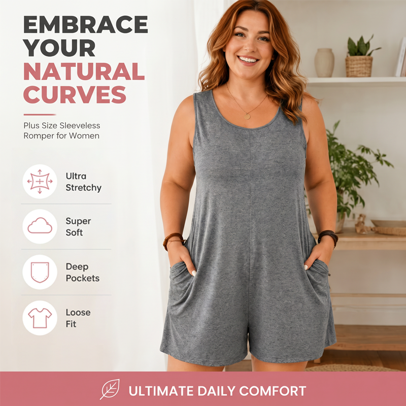 👗 50 % RABATT UNDER BEGRÄNSAD TID! 💥 Ärmlös jumpsuit för damer i stora storlekar med fickor – luftig, bekväm, mångsidig ✨