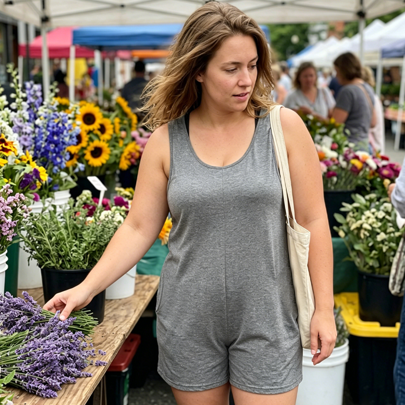 👗 50 % RABATT UNDER BEGRÄNSAD TID! 💥 Ärmlös jumpsuit för damer i stora storlekar med fickor – luftig, bekväm, mångsidig ✨