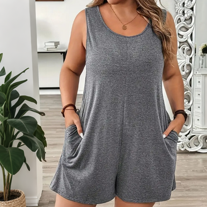 👗 50 % RABATT UNDER BEGRÄNSAD TID! 💥 Ärmlös jumpsuit för damer i stora storlekar med fickor – luftig, bekväm, mångsidig ✨