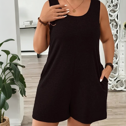 👗 50 % RABATT UNDER BEGRÄNSAD TID! 💥 Ärmlös jumpsuit för damer i stora storlekar med fickor – luftig, bekväm, mångsidig ✨