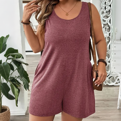 👗 50 % RABATT UNDER BEGRÄNSAD TID! 💥 Ärmlös jumpsuit för damer i stora storlekar med fickor – luftig, bekväm, mångsidig ✨